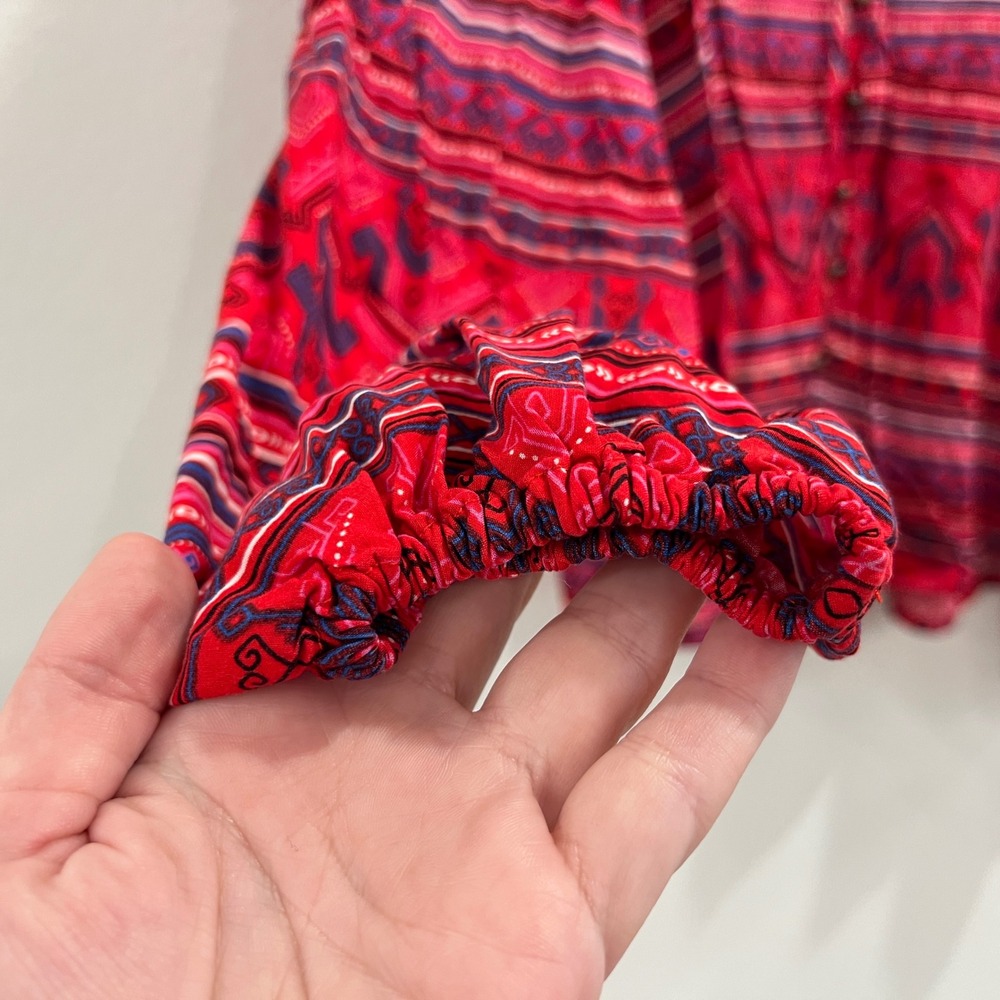 Wrangler Retro Top Womens XL Red Southwestern Print Boho Western Long Sleeve - Picture 4 of 8